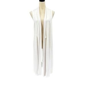 MICHAEL Michael Kors White Knit Sleeveless Midi Length Open Cardigan Duster